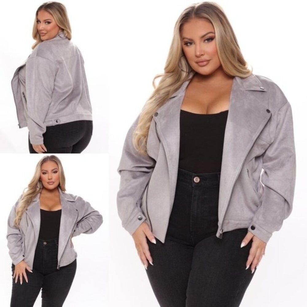 Fashion Nova Women's Nothing's Impossible Faux Suede Moto Jacket Size 1X Grey